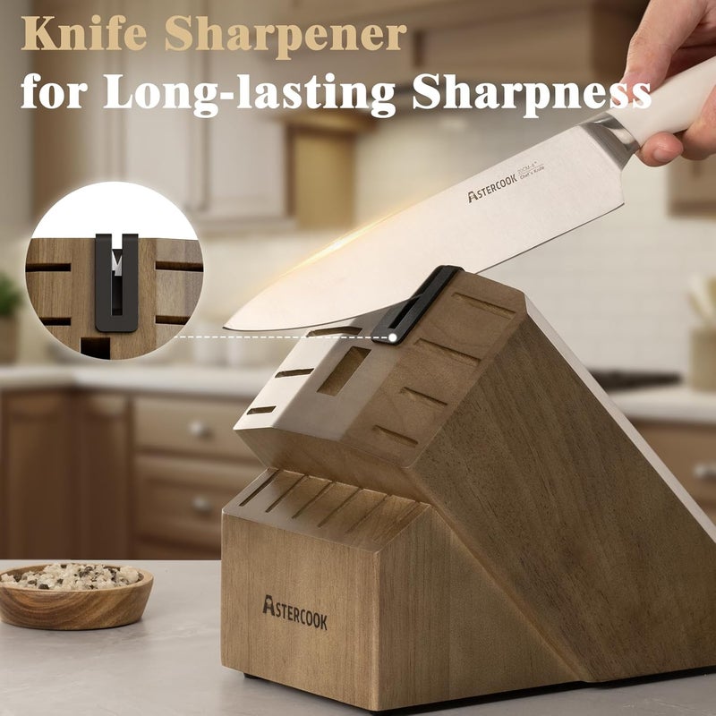 Astercook Knife Set Kitchen with Block and Sharpener Premium Full Tang 17 Pcs German Stainless Steel Knives Dishwasher Safe Kitchen Utensils Set with with and Anti-slip Ergonomic Handle, Cream White - Image 4